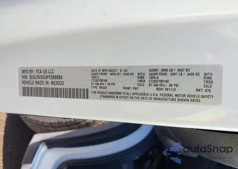 2023 Ram Promaster 2500 High Roof 159 Wb z USA, uszkodzony, nr VIN 3C6LRVDG9PE588884